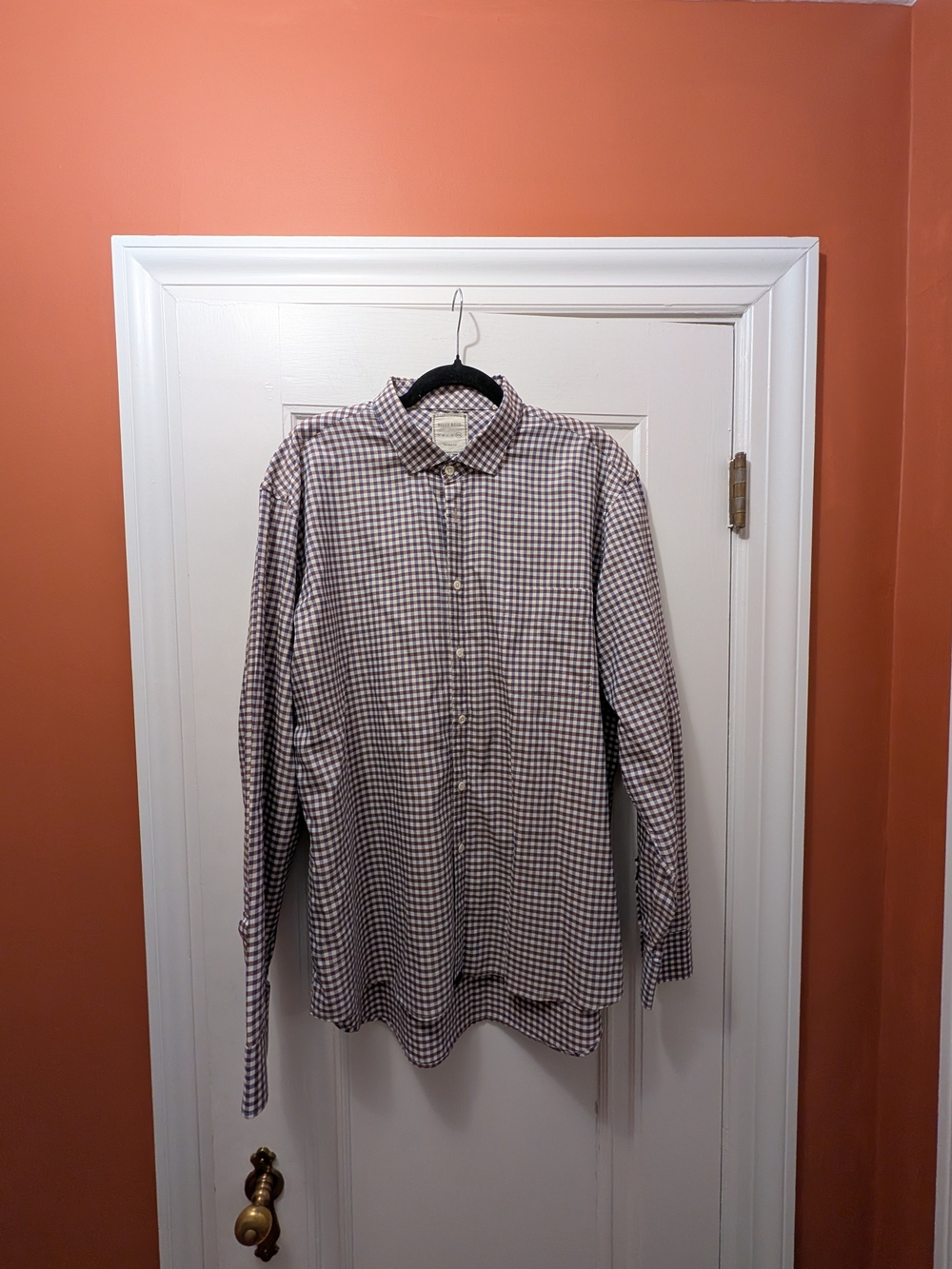 Billy Reid Brown and White Gingham Button-Down Shirt
